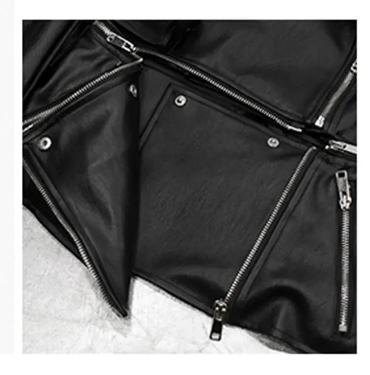 Women Jacket Faux Leather Jacket Lower Edge Detachable - Leather Jacket - LeStyleParfait