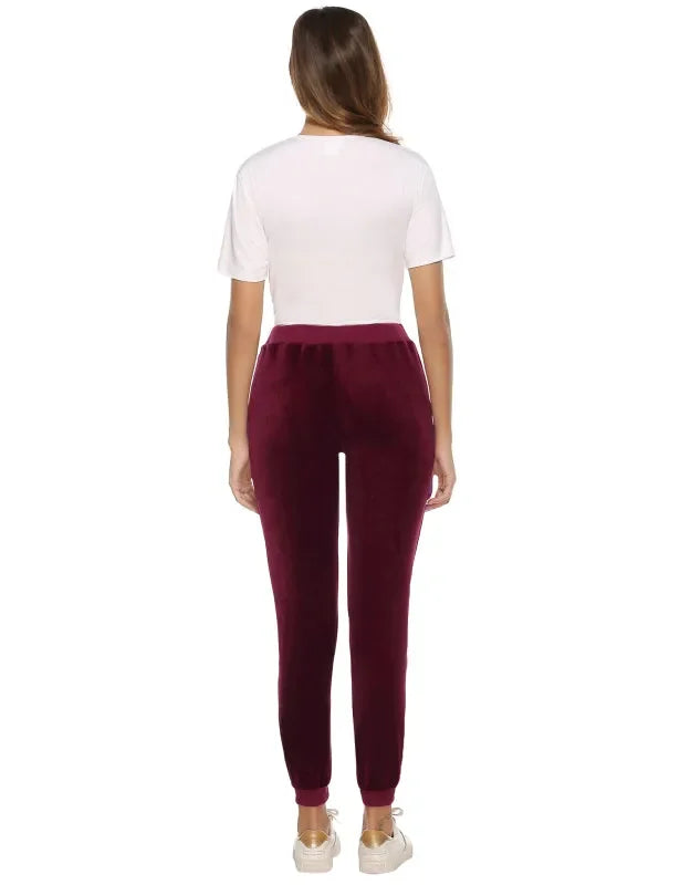 Cozy Women Jogger Pants Casual Velvet Lounge Elastic Waist Relaxed Fit Fall | LeStyleParfait