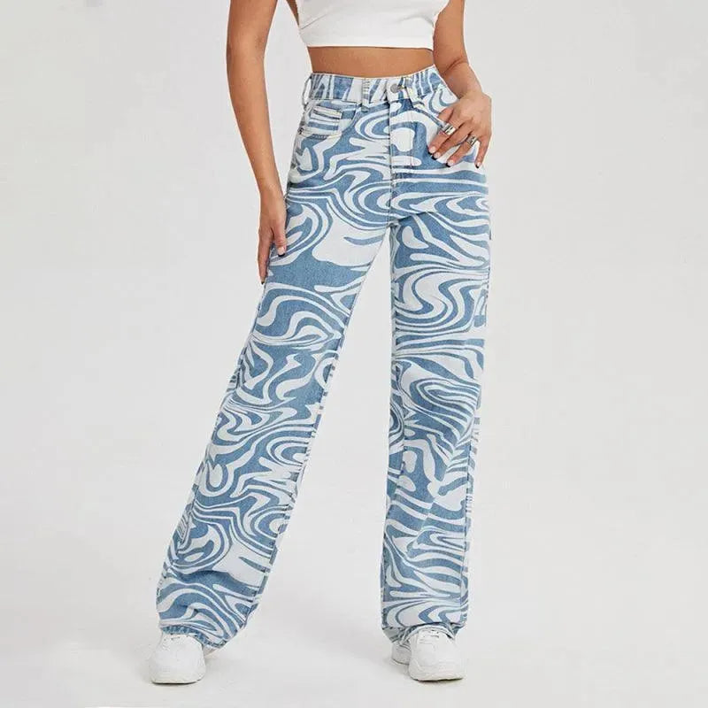 Women Mid-Rise Jeans - Swirl Abstract Jeans - Women Jeans - LeStyleParfait