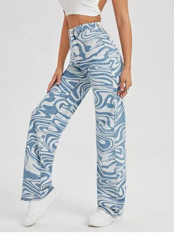 Women Mid-Rise Jeans - Swirl Abstract Jeans - Women Jeans - LeStyleParfait