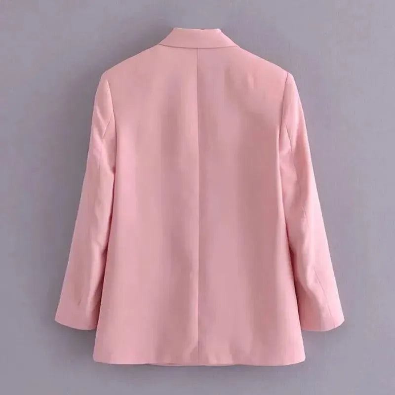 Women Pink Double Breasted Blazer Women - Formal-Business - Plain-Solid - Double-Breasted Blazer - LeStyleParfait