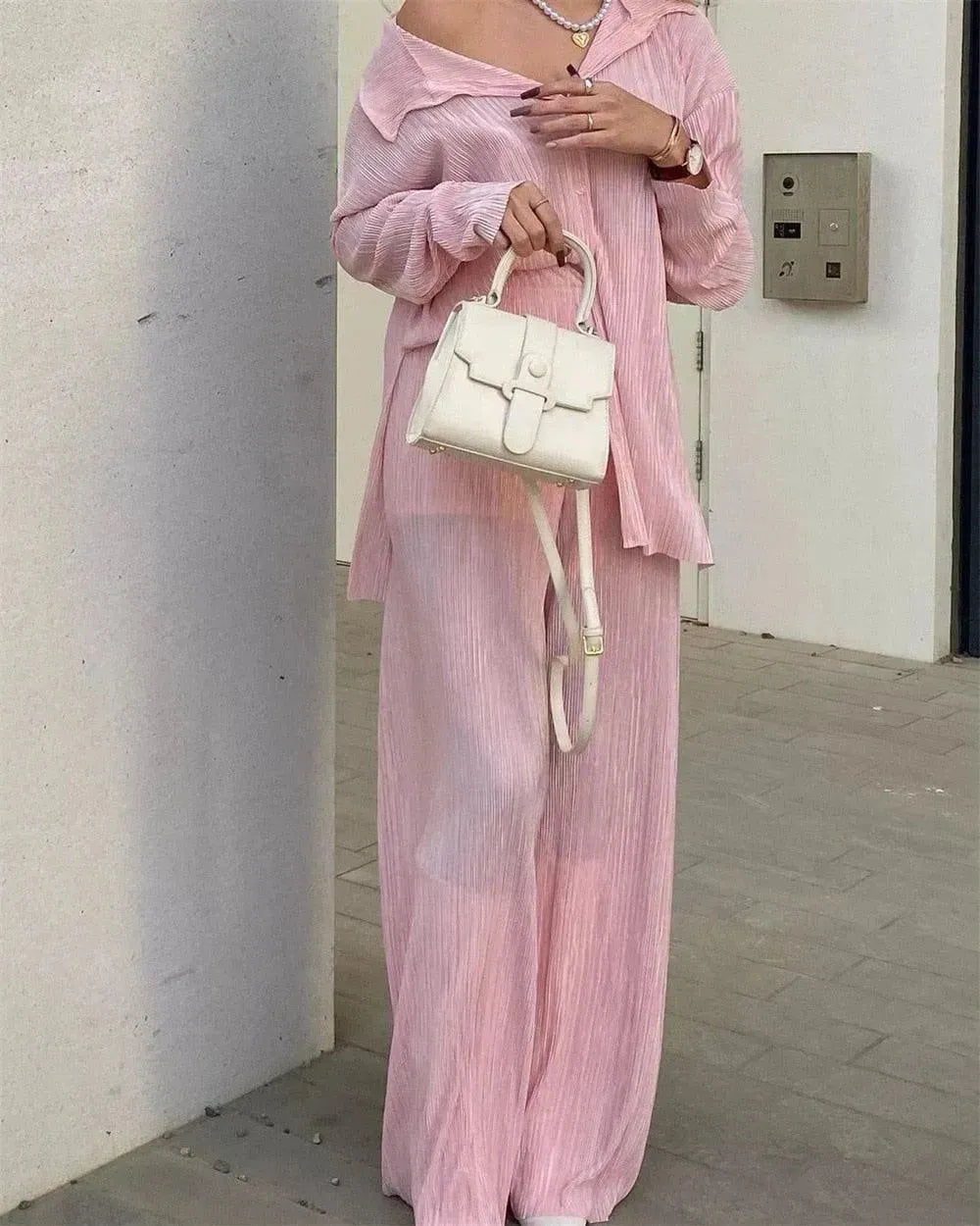 Women Pleated Two-Piece Pants Set - Pleated Pants Set - LeStyleParfait