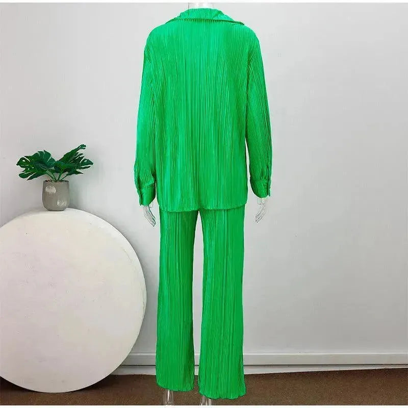 Women Pleated Two-Piece Pants Set - Pleated Pants Set - LeStyleParfait
