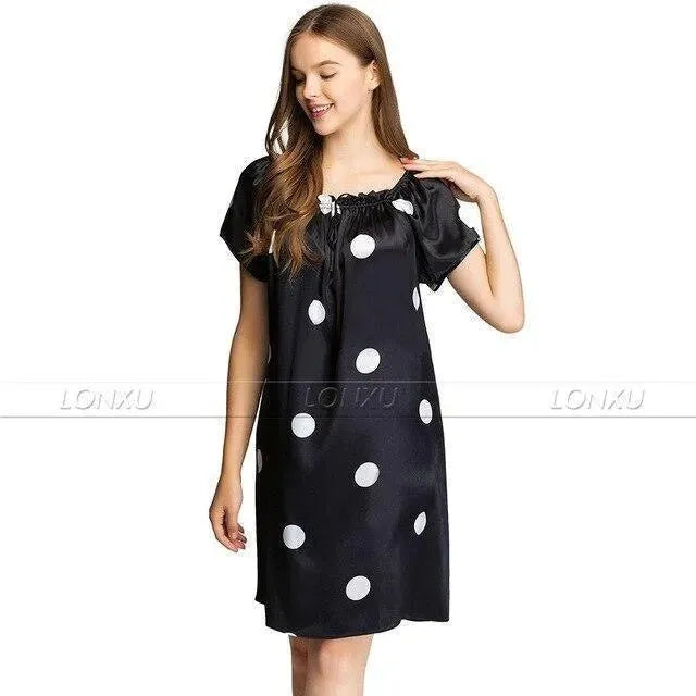 Women Polka Dots Silk Night Dress - Nightdress - LeStyleParfait