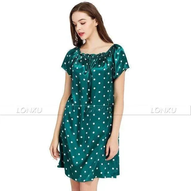 Women Polka Dots Silk Night Dress - Nightdress - LeStyleParfait