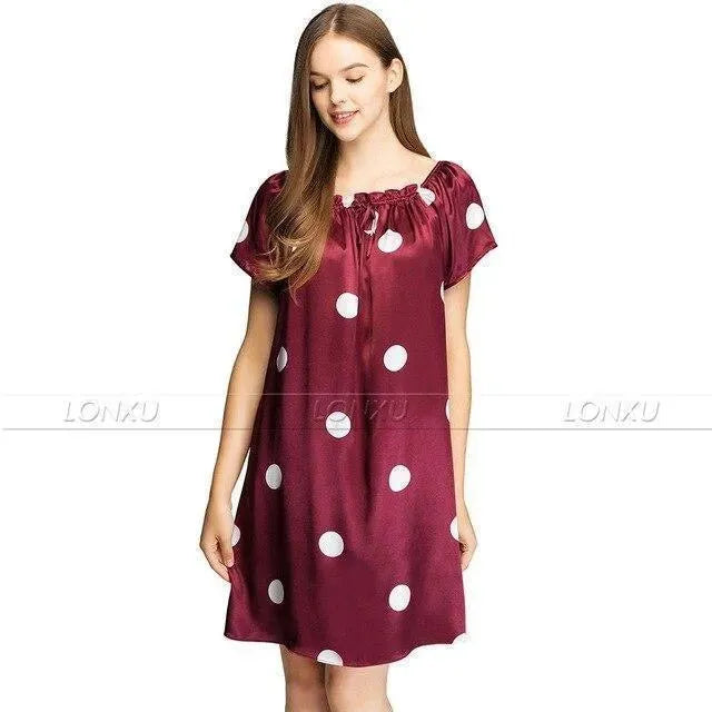 Women Polka Dots Silk Night Dress - Nightdress - LeStyleParfait
