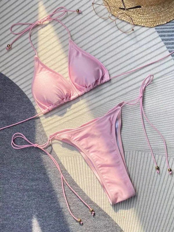 Women Red String Bikini Set