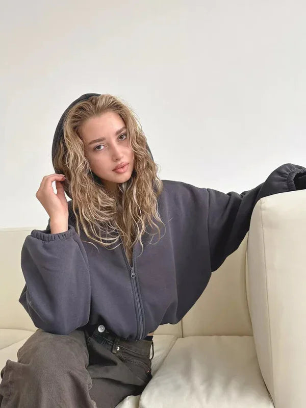 Women Regular Plain-Solid Crop Hoodie Modern Style-Women Hoodie-LeStyleParfait