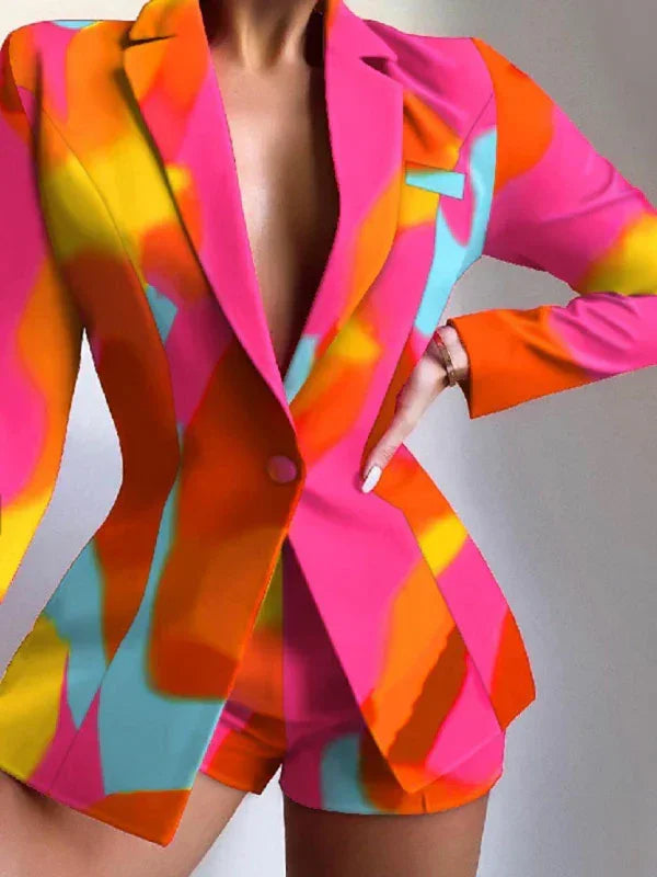 Women Fashion Abstract Print Blazer Set - - LeStyleParfait