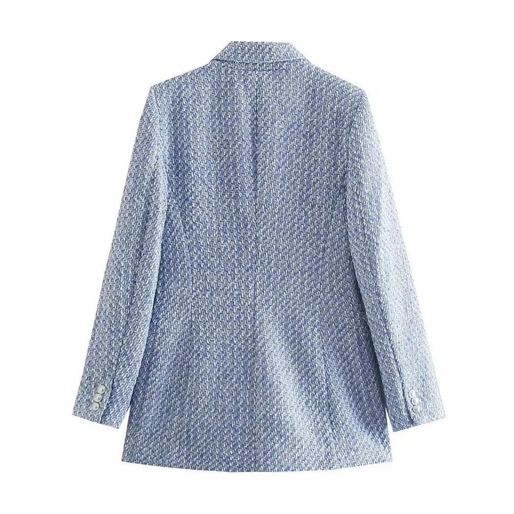 Women's Double-Breasted Tweed Blazer - Tweed Blazer - LeStyleParfait