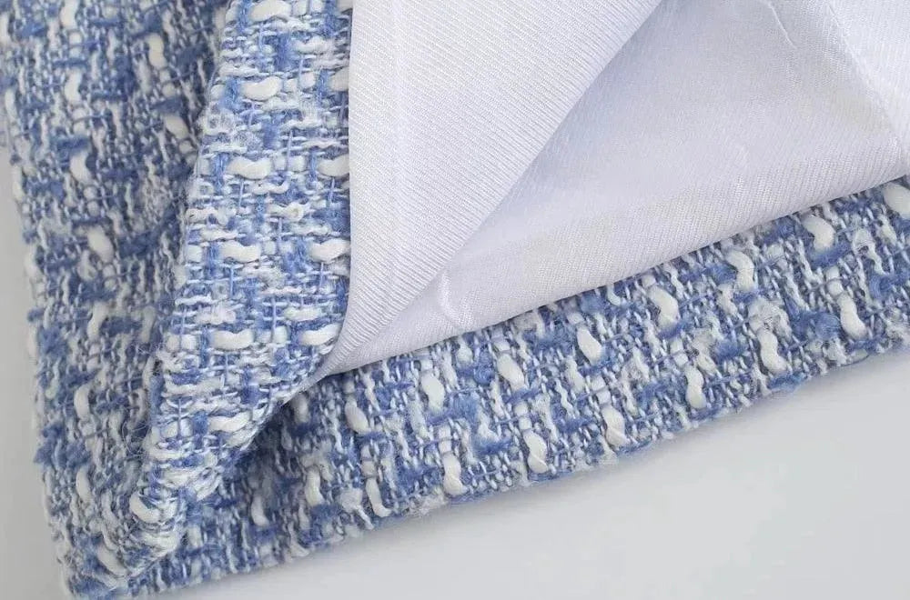 Women's Double-Breasted Tweed Blazer - Tweed Blazer - LeStyleParfait