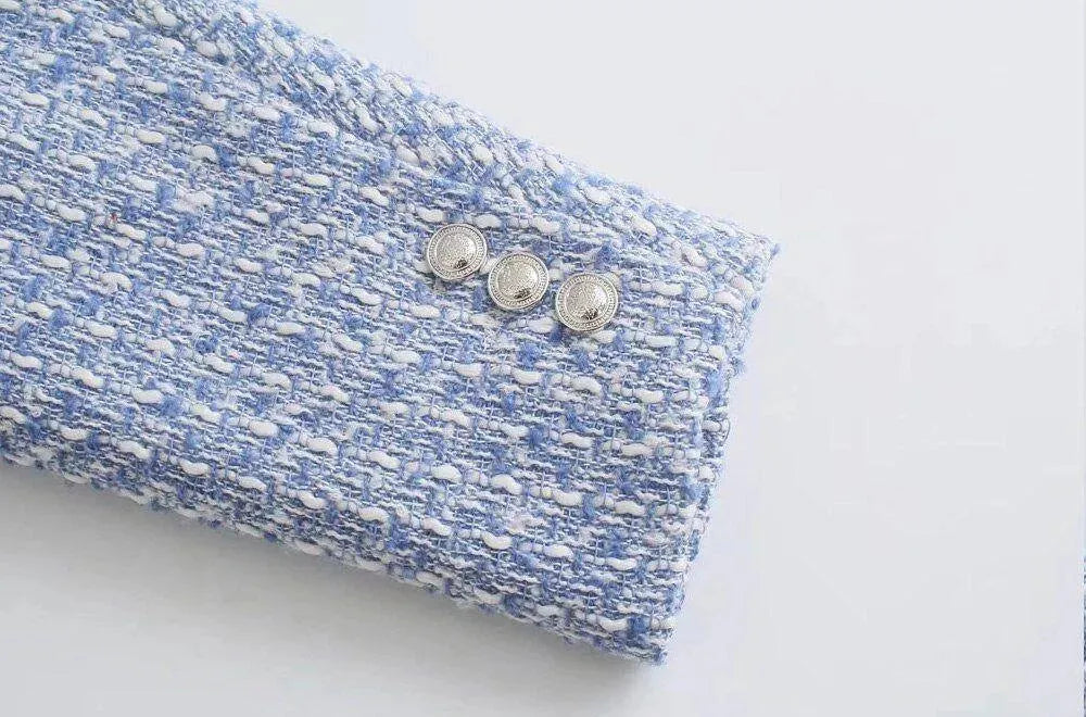 Women's Double-Breasted Tweed Blazer - Tweed Blazer - LeStyleParfait