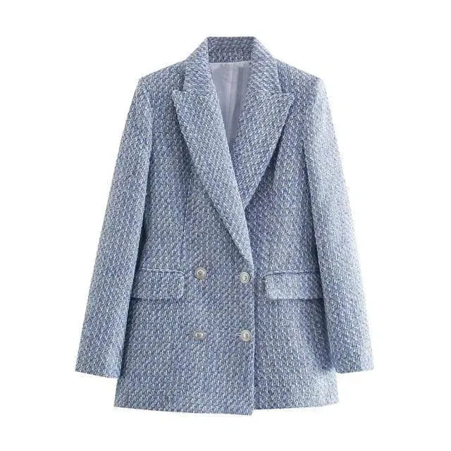 Women's Double-Breasted Tweed Blazer - Tweed Blazer - LeStyleParfait