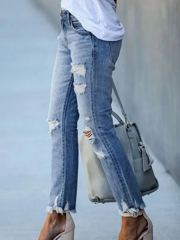 Women’s Ripped Straight Leg Jeans - Women Jeans - LeStyleParfait