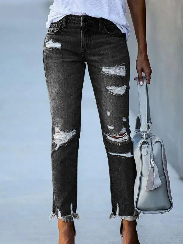 Women’s Ripped Straight Leg Jeans - Women Jeans - LeStyleParfait