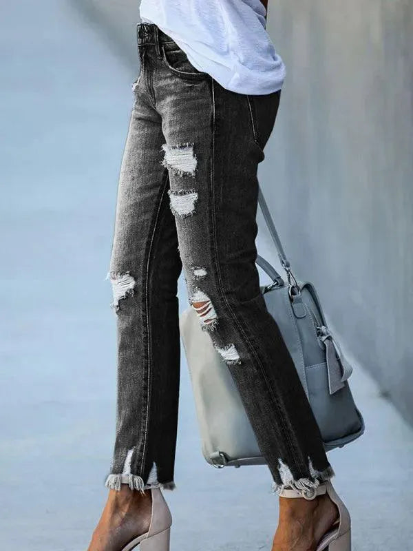 Women’s Ripped Straight Leg Jeans - Women Jeans - LeStyleParfait