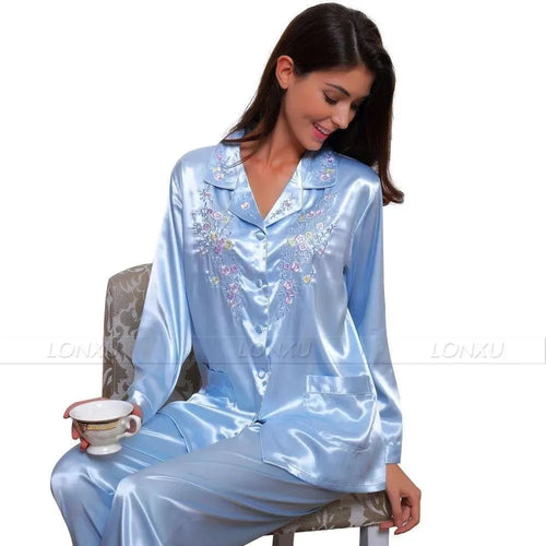 Women Silk Pajama, Embroidered - Pajama Pant Set - LeStyleParfait