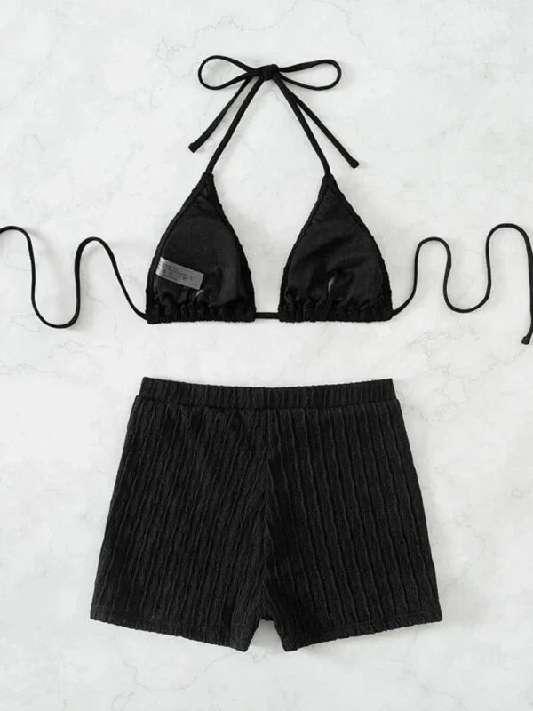 Women White Bikini With Swim Shorts Set