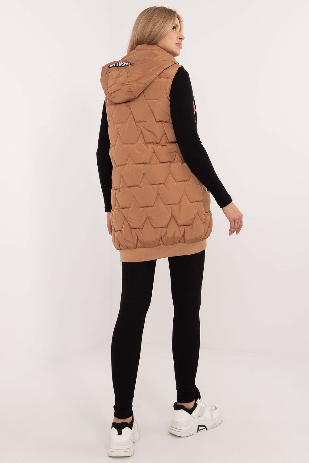 Women's Beige Longline Hooded Quilted Vest-Women's Vest-beige-s-LeStyleParfait