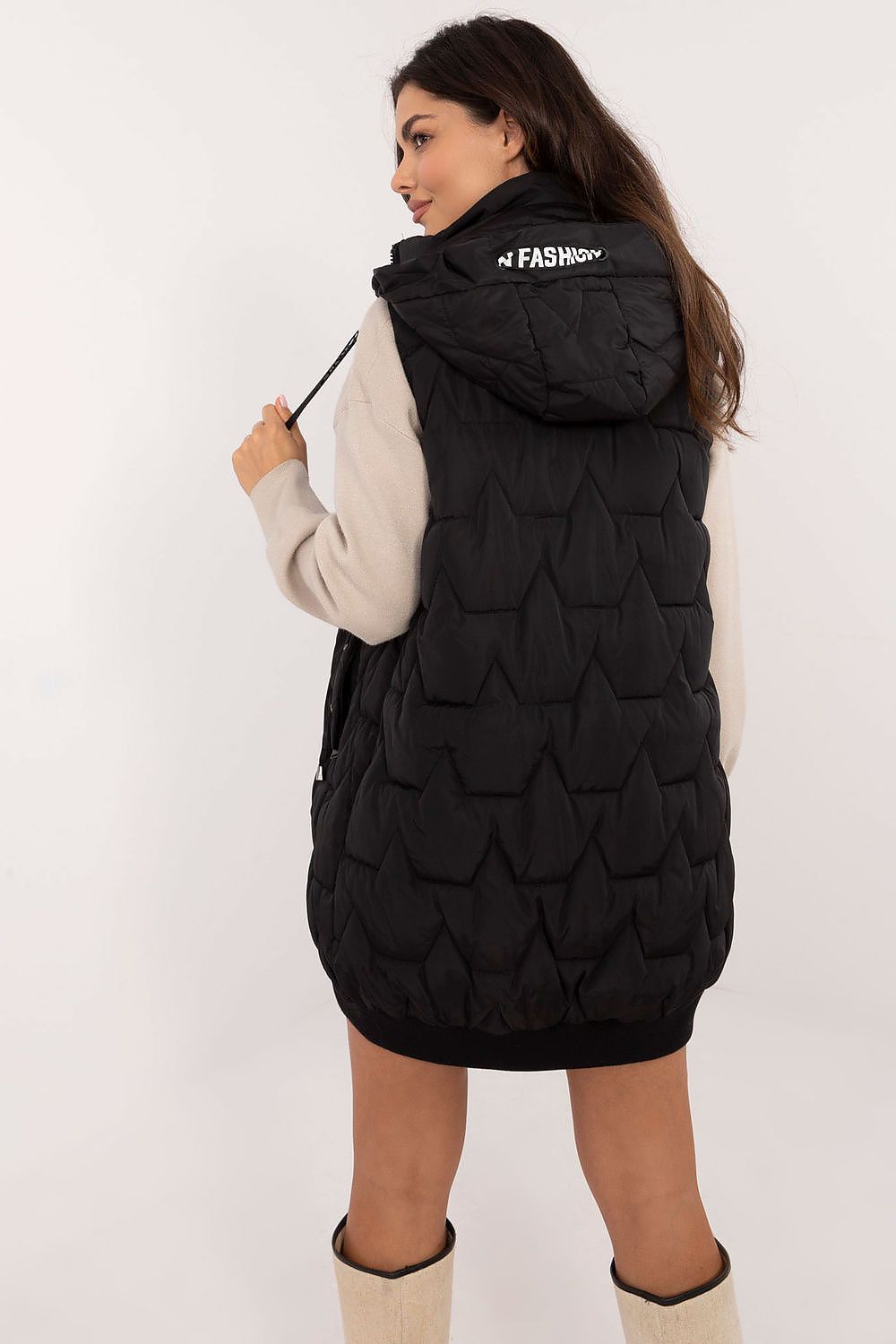 Women's Beige Longline Hooded Quilted Vest-Women's Vest-beige-s-LeStyleParfait