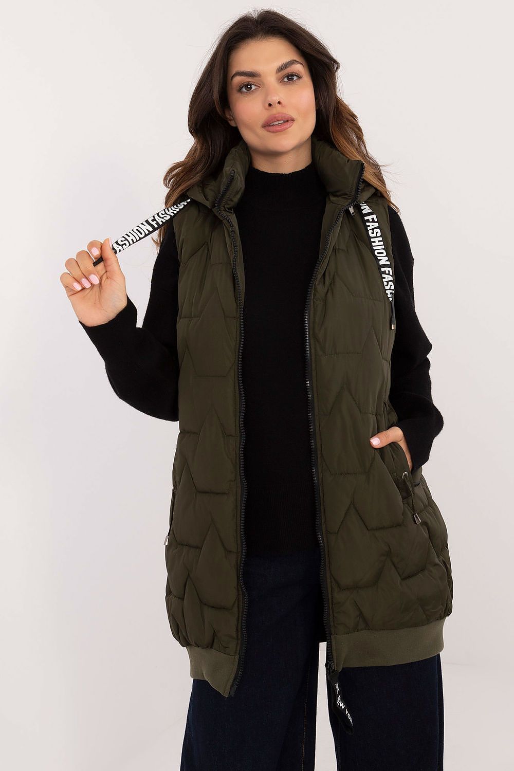Women's Beige Longline Hooded Quilted Vest-Women's Vest-green-s-LeStyleParfait
