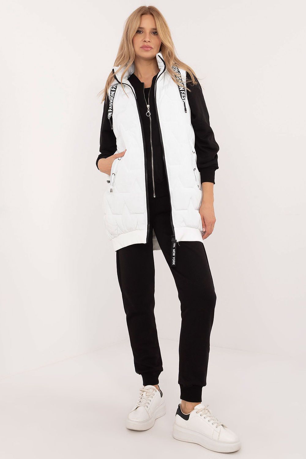 Women's Beige Longline Hooded Quilted Vest-Women's Vest-white-s-LeStyleParfait