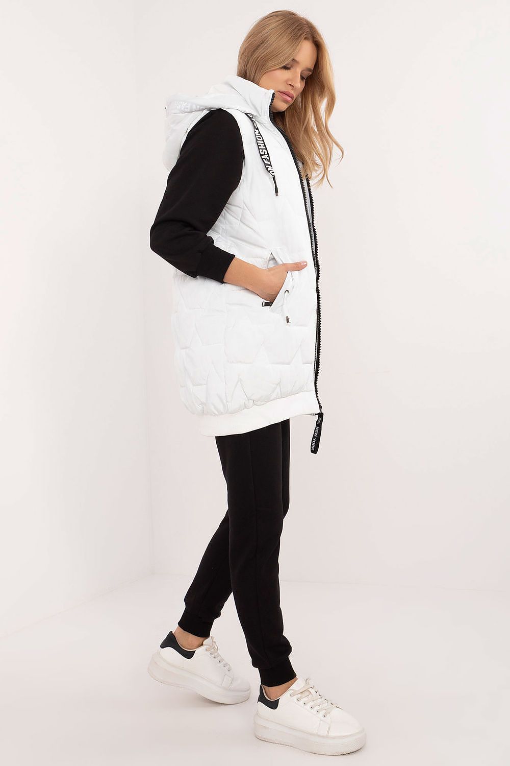 Women's Beige Longline Hooded Quilted Vest-Women's Vest-beige-s-LeStyleParfait
