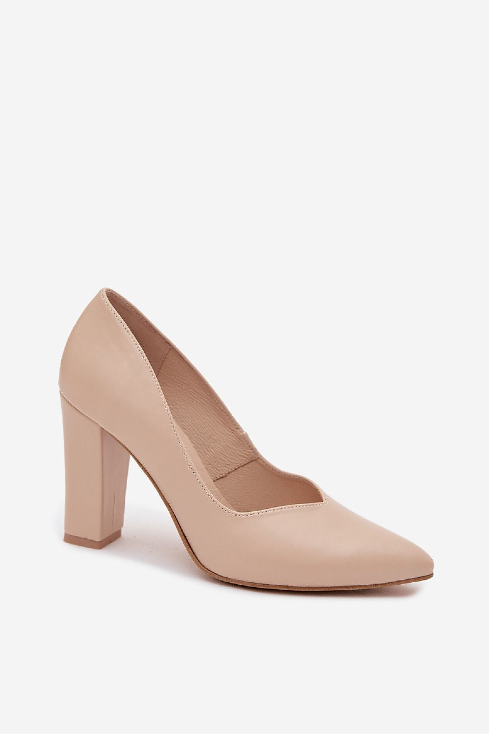 Women's Beige Pointed Toe Block Heel Pumps-Pumps Shoes-LeStyleParfait