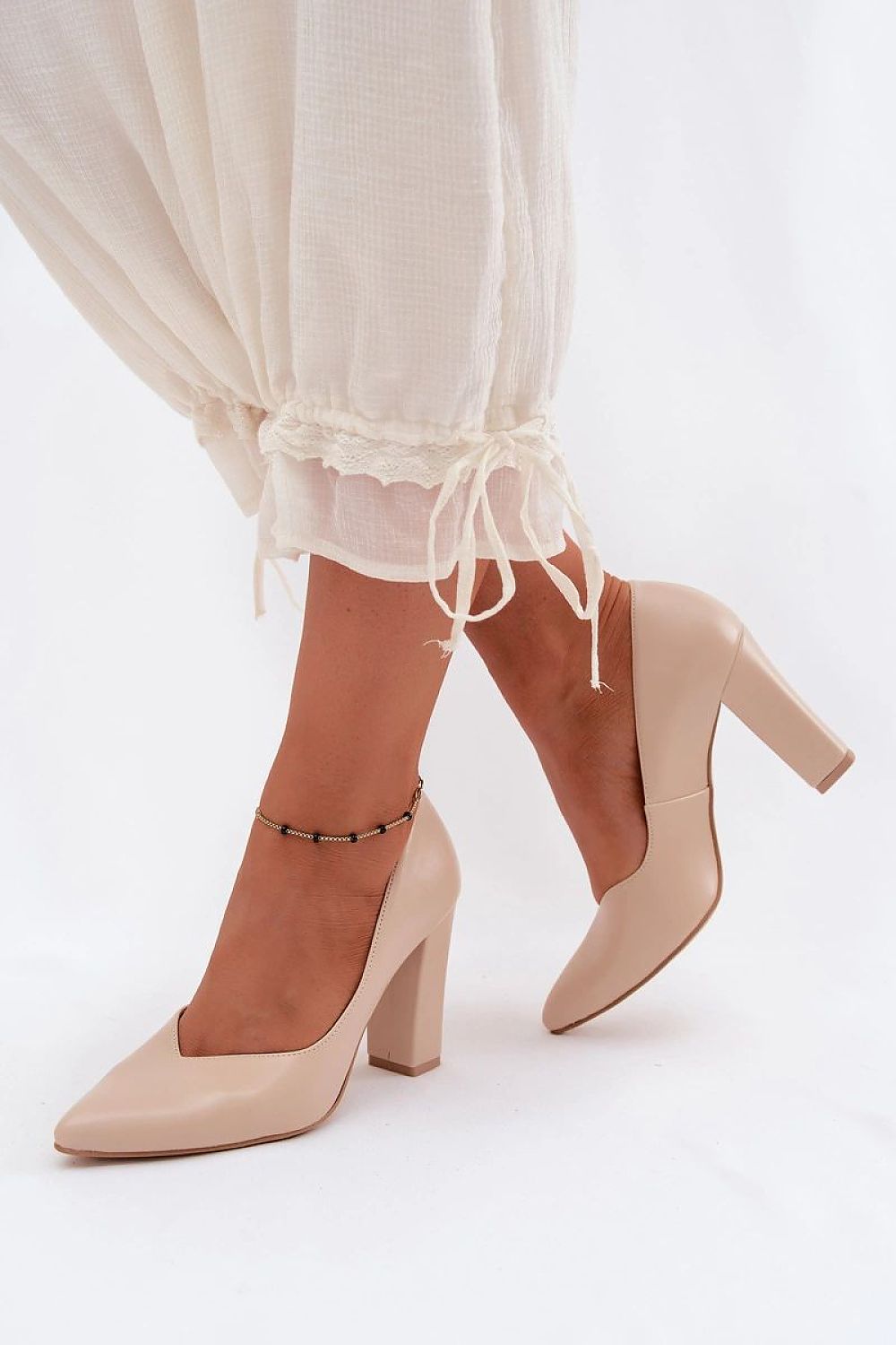 Women's Beige Pointed Toe Block Heel Pumps-Pumps Shoes-LeStyleParfait