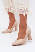 Women's Beige Pointed Toe Block Heel Pumps-Pumps Shoes-LeStyleParfait