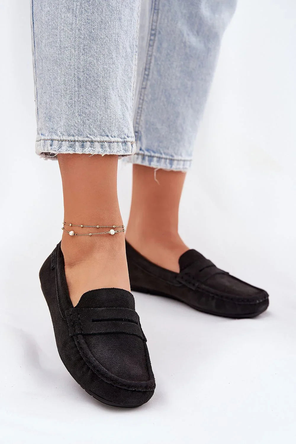 Women’s beige suede penny moccasin loafers, classic flat women’s penny loafers for spring and autumn