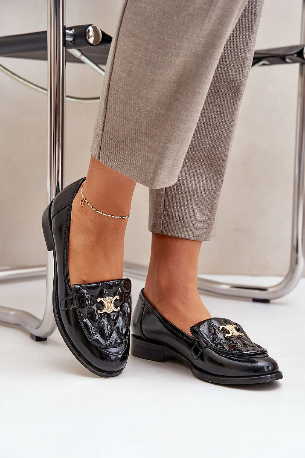 Women’s black leather horsebit driving moccasin loafers, low heel women’s driving shoes for office and classics