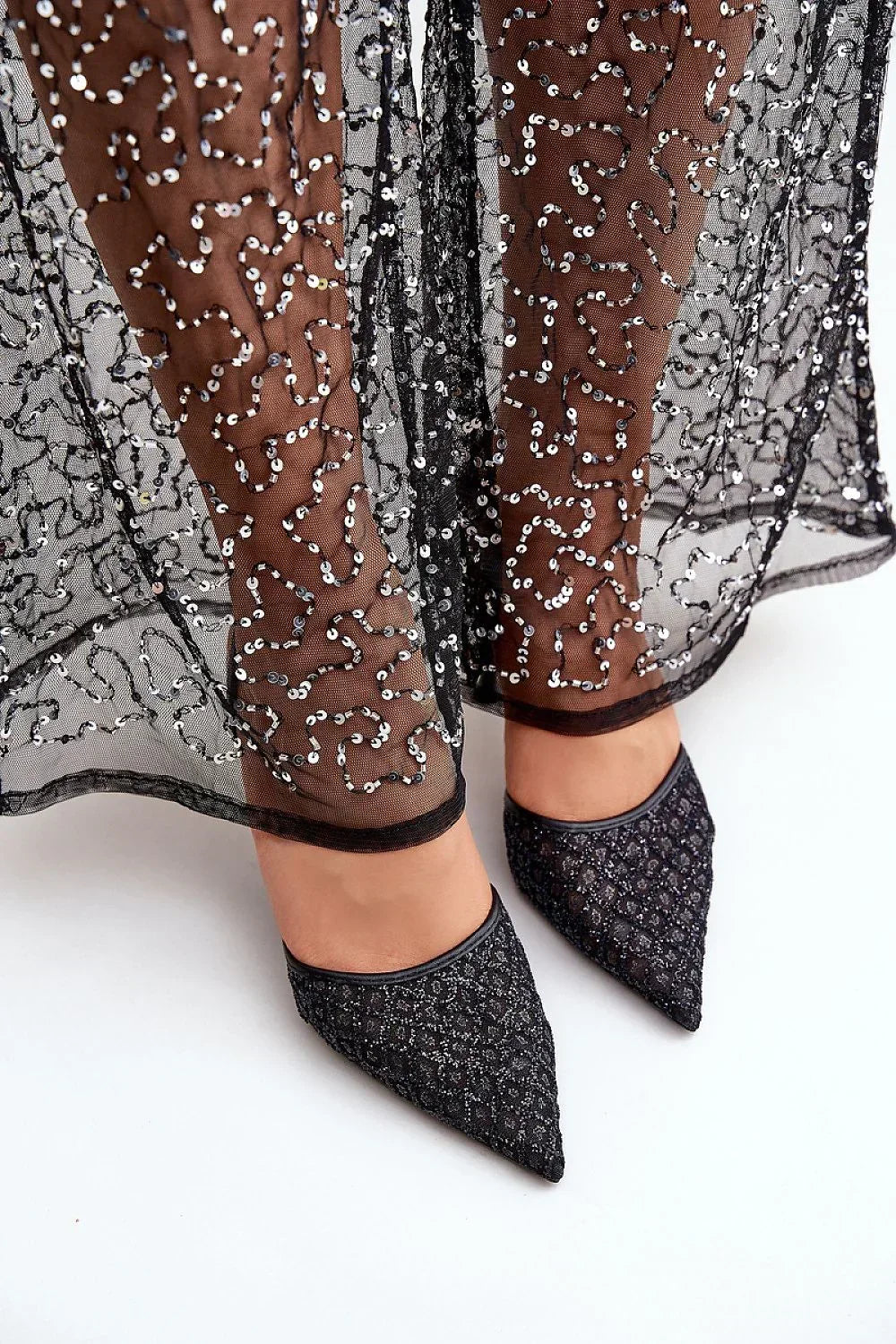 Women's Black Sequin Pointed Toe Stiletto Pumps-Pumps Shoes-LeStyleParfait