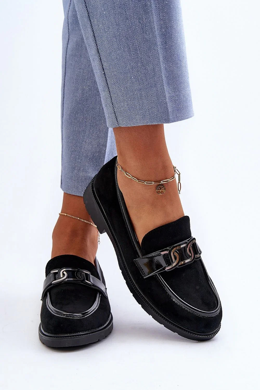 Women’s black suede horsebit moccasin loafers, low heel women’s office loafers for all season wear