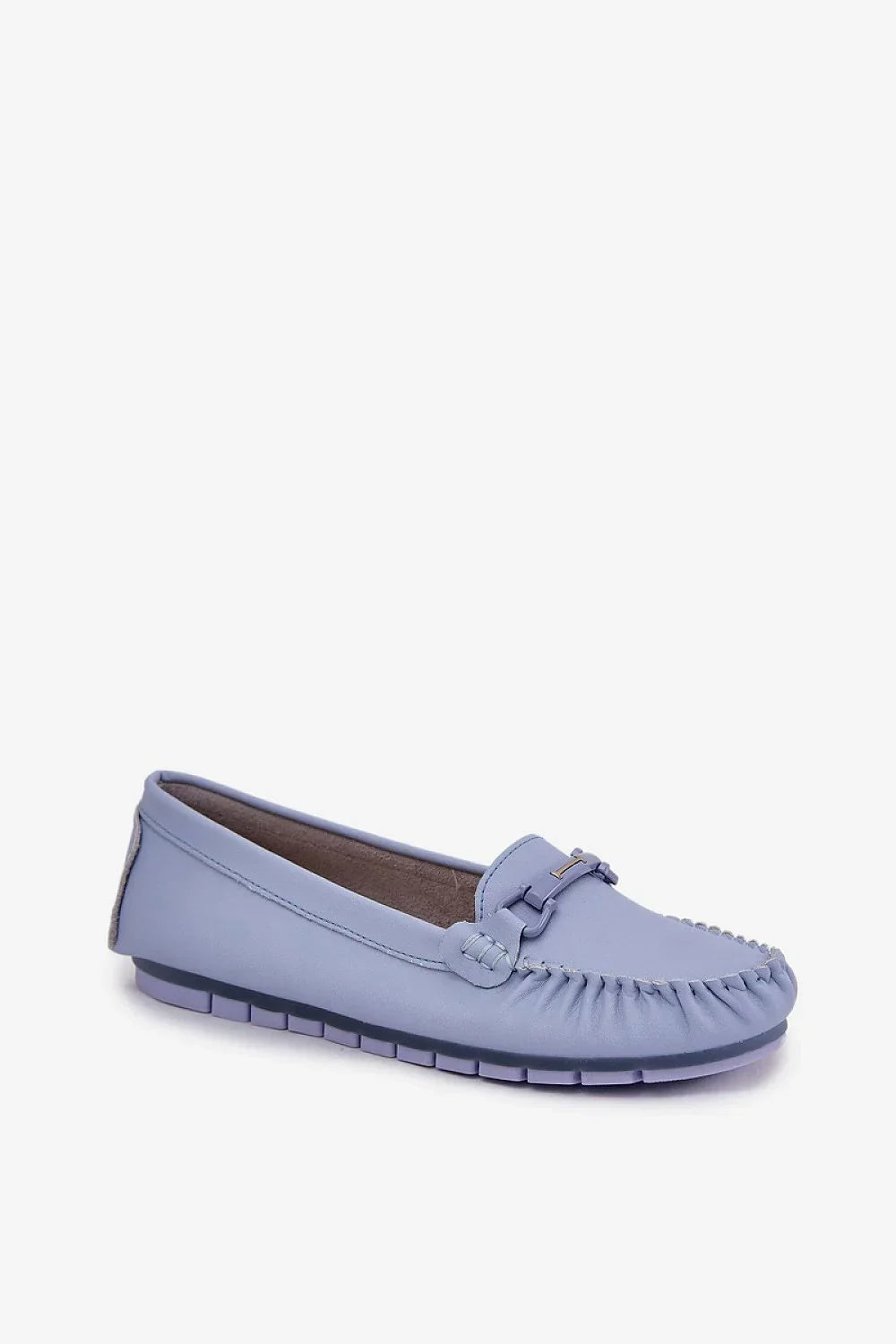 Women’s blue leather driving moccasin loafers, flat casual women’s driving shoes