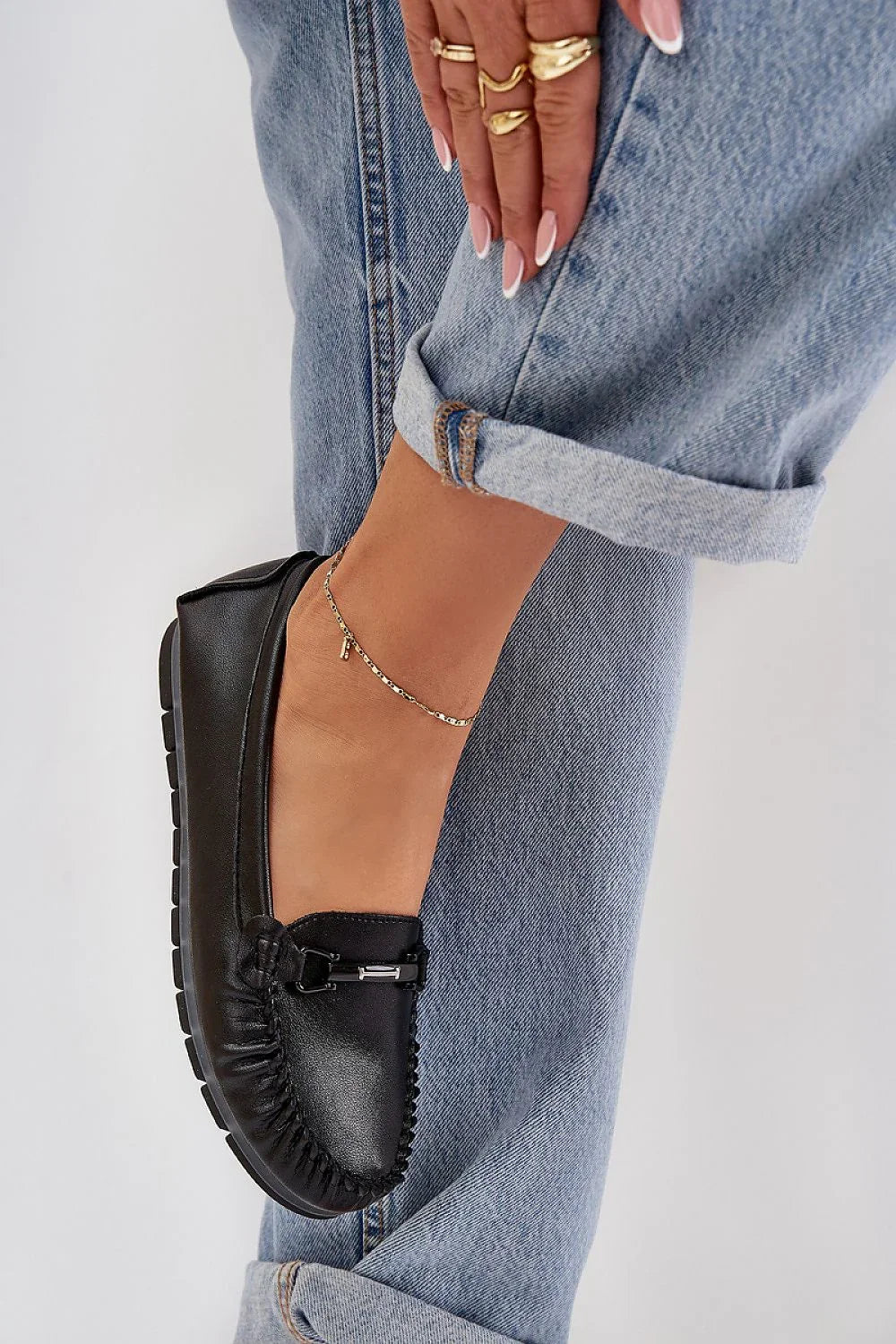 Women’s blue leather driving moccasin loafers, flat casual women’s driving shoes