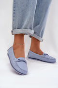 Women’s blue leather driving moccasin loafers, flat casual women’s driving shoes