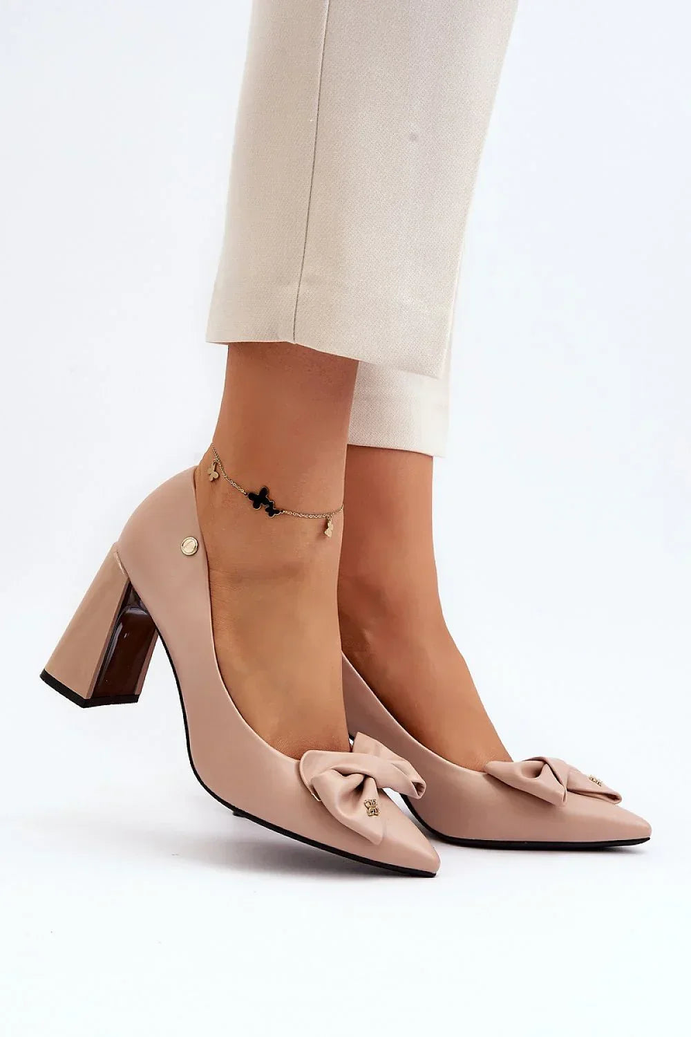 Women's Bow Pointed Toe Block Heel Pumps-Pumps Shoes-LeStyleParfait