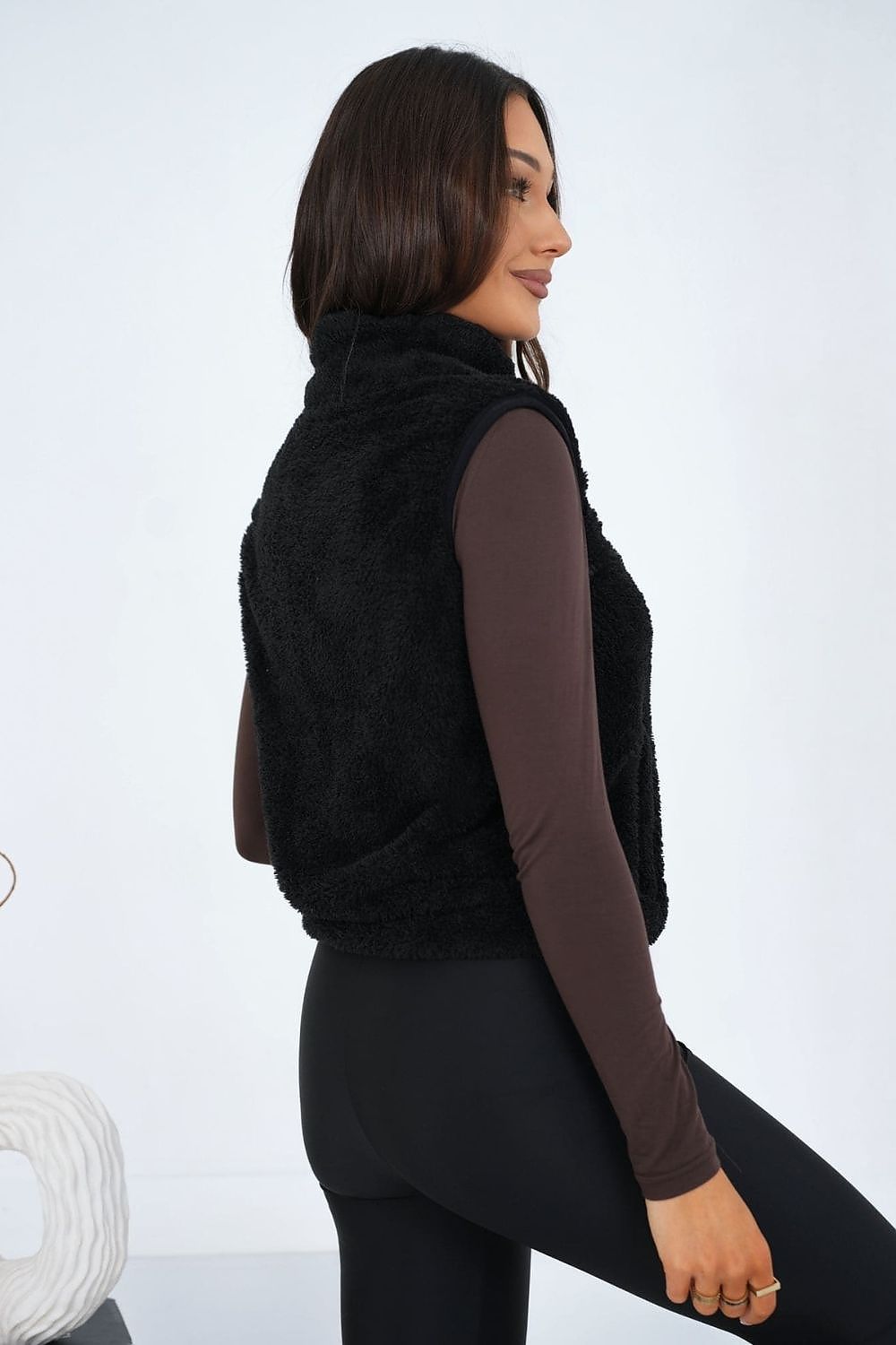 Women's Brown High Neck Faux Fur Vest-Women's Vest-beige-XS/S-LeStyleParfait