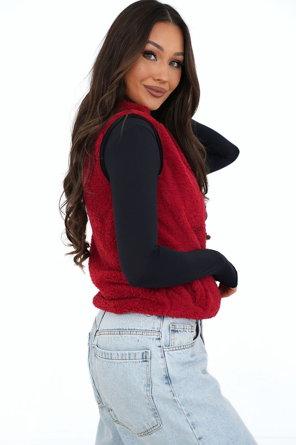 Women's Brown High Neck Faux Fur Vest-Women's Vest-beige-XS/S-LeStyleParfait