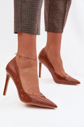 Escarpins Femme Marron en cuir verni à talon aiguille-Escarpins Femme-LeStyleParfait