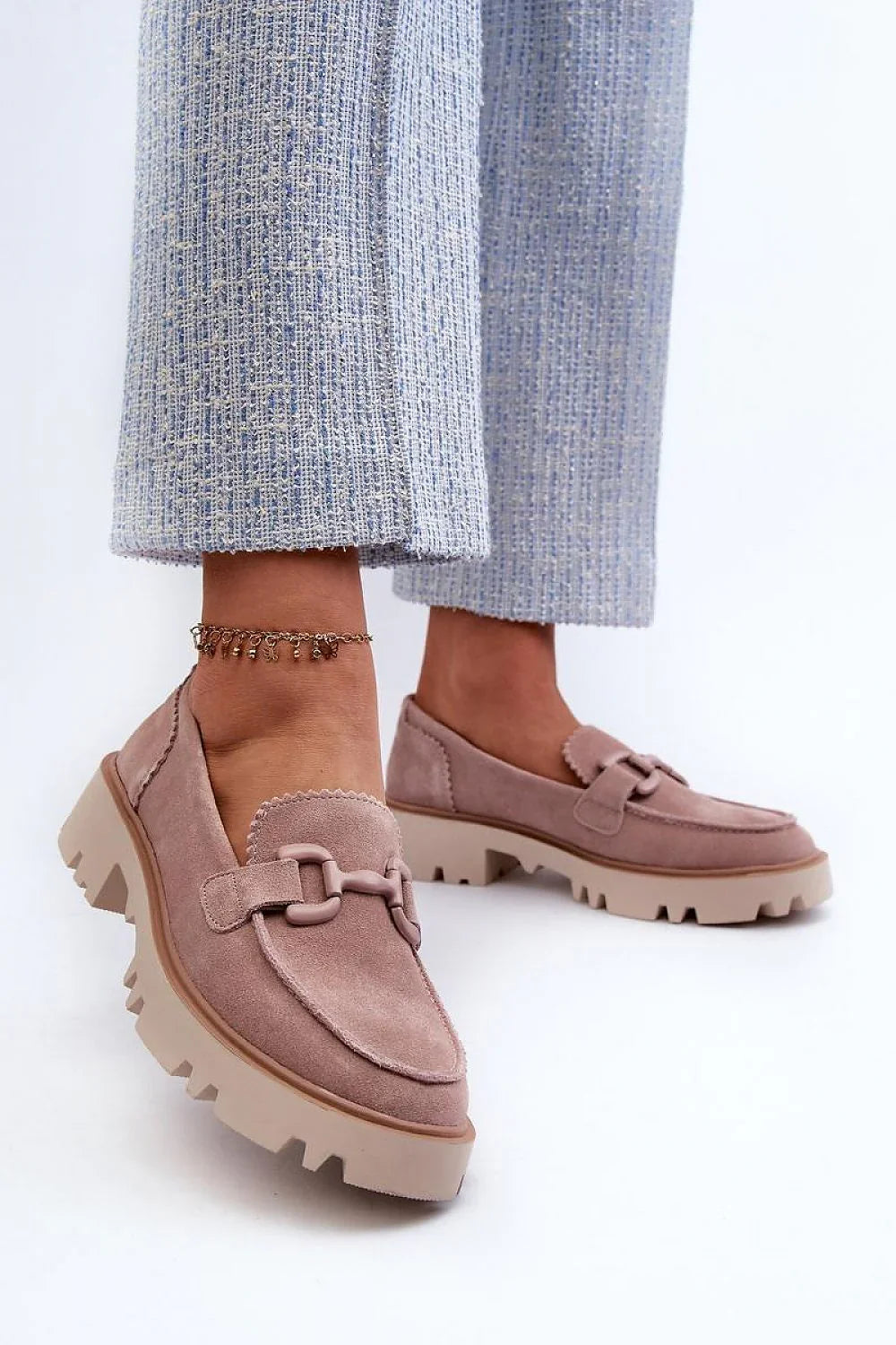 Women’s chunky suede horsebit moccasin loafers, versatile women’s chunky loafers for office and daily wear