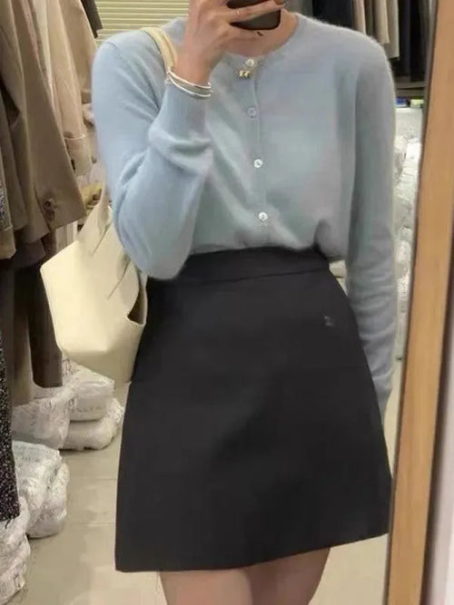Women’s Crew Neck Button Cardigan Sweater – Minimalist Knit