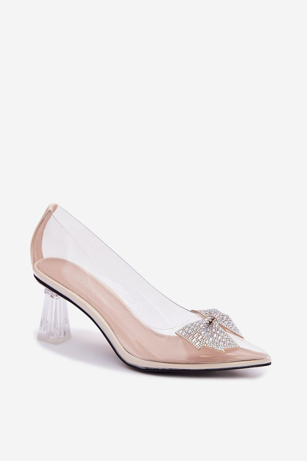 Women's Crystal Bow Transparent Block Heel Pumps-Pumps Shoes-LeStyleParfait