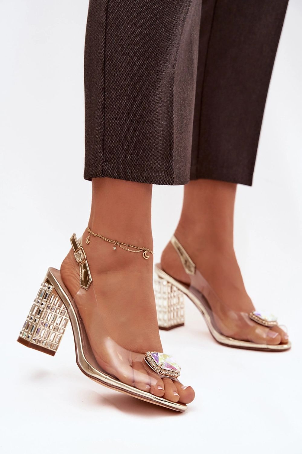 Women’s Crystal Buckle Heel Sandals-Women's Sandals-LeStyleParfait