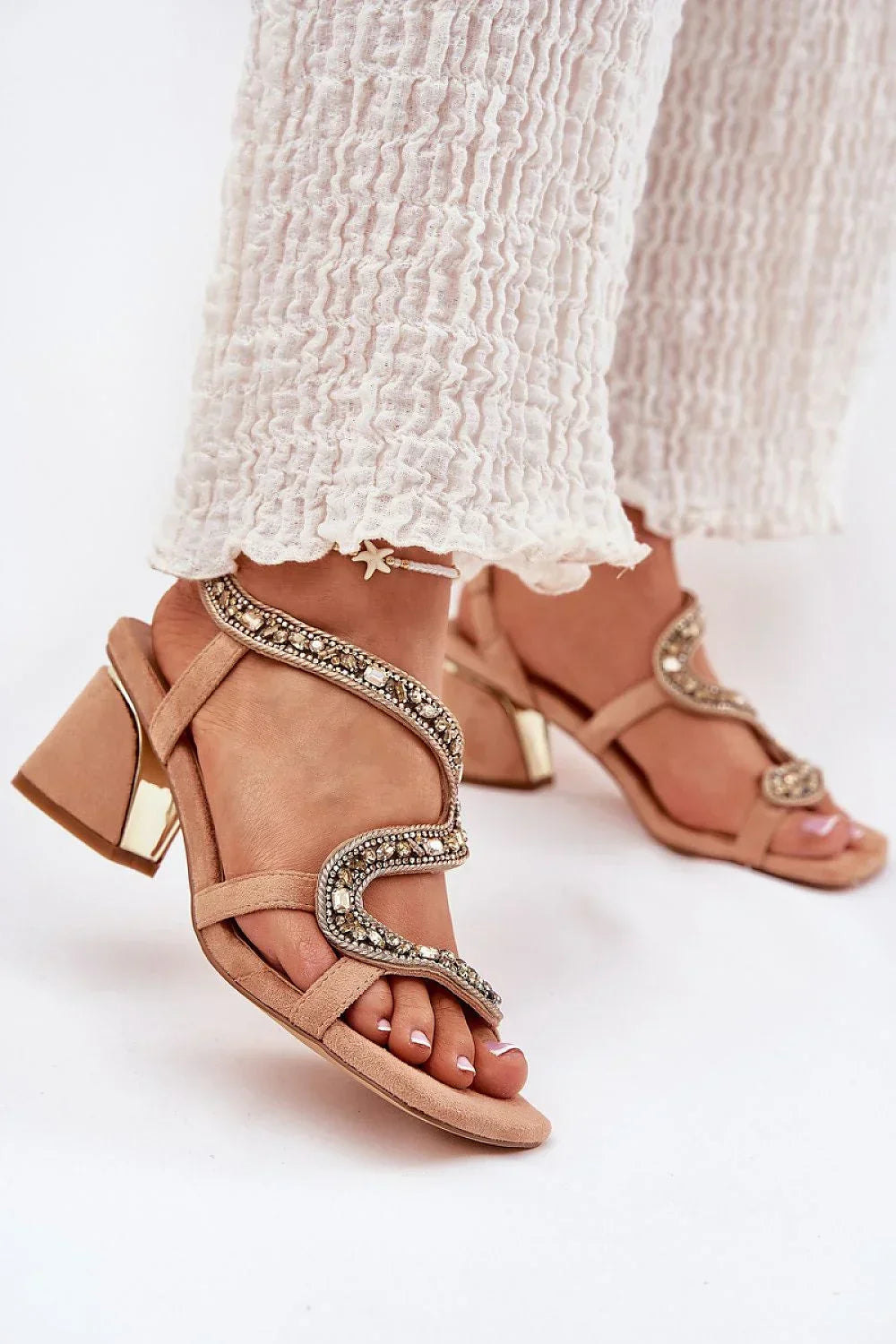 Women’s Crystal Snakeskin Heel Sandals-Women's Sandals-LeStyleParfait