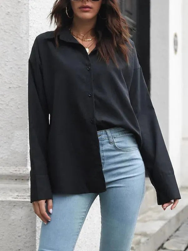 Women's Drop Shoulder Long Sleeve Shirt-Women's Shirts-LeStyleParfait