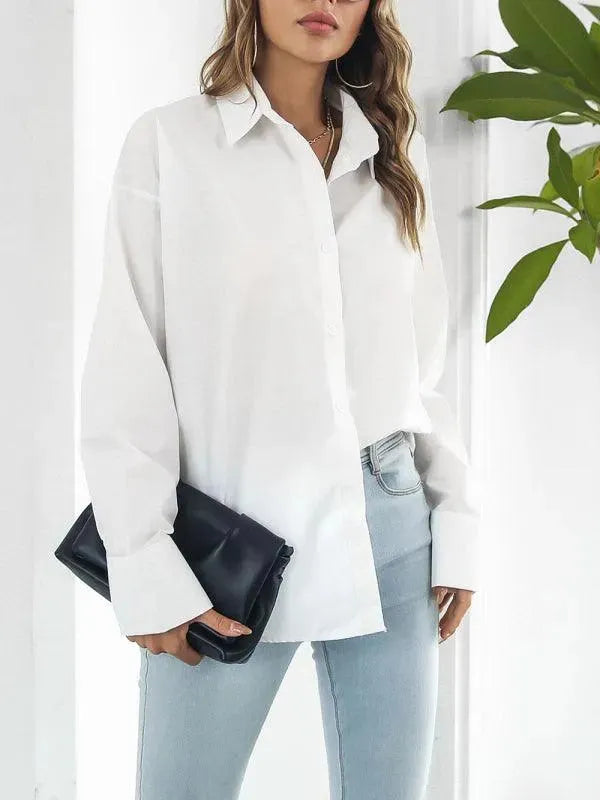 Women's Drop Shoulder Long Sleeve Shirt-Women's Shirts-LeStyleParfait