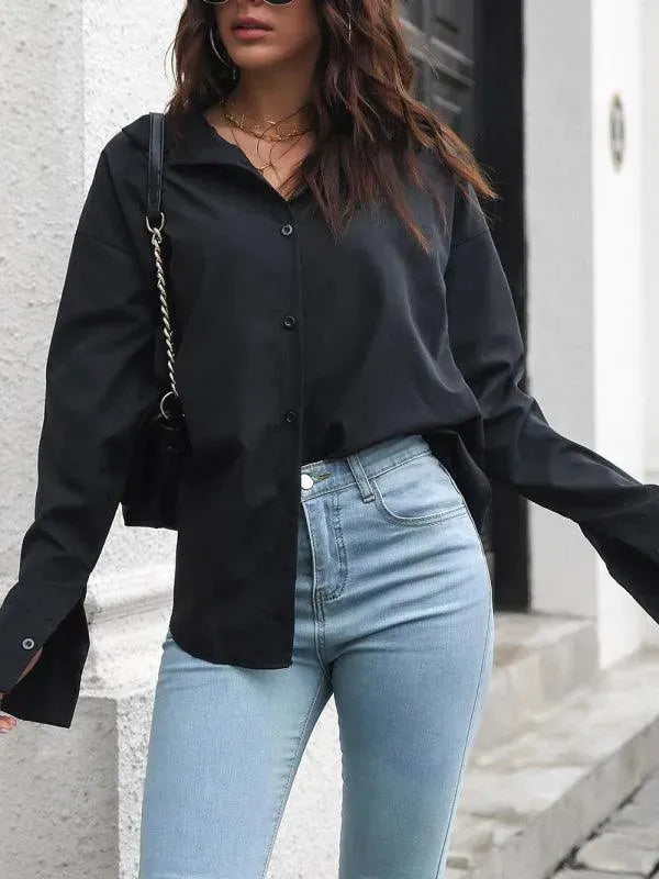 Women's Drop Shoulder Long Sleeve Shirt-Women's Shirts-LeStyleParfait