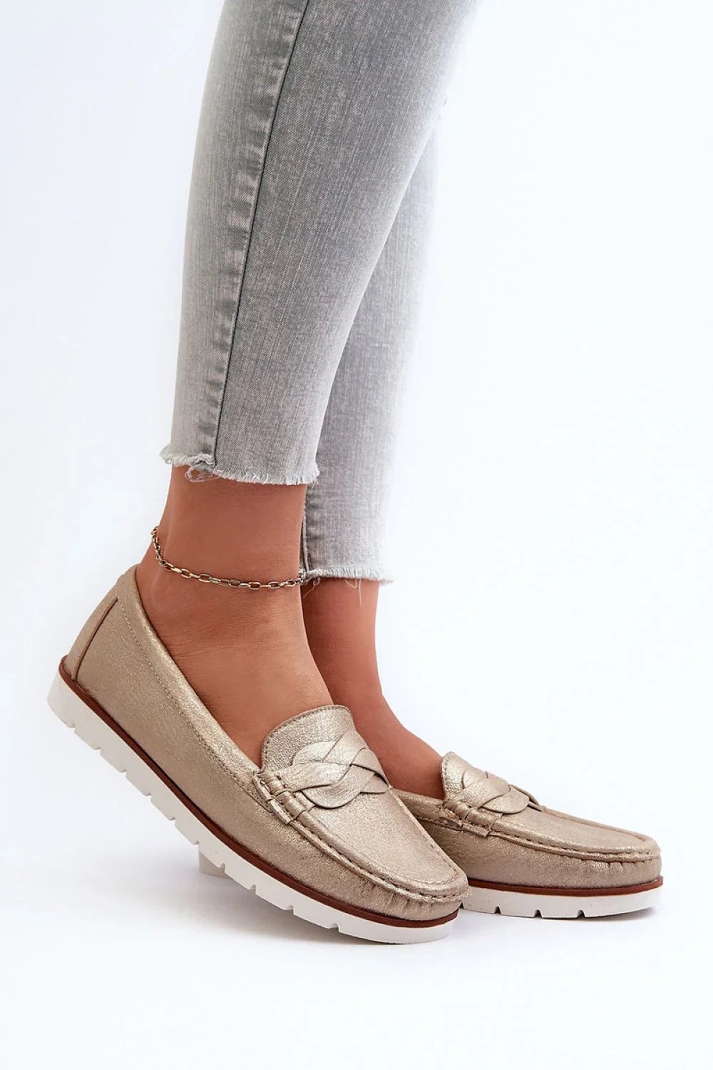 Women’s eco friendly beige moc toe moccasin loafers, flat women’s moc toe loafers for all season casual wear